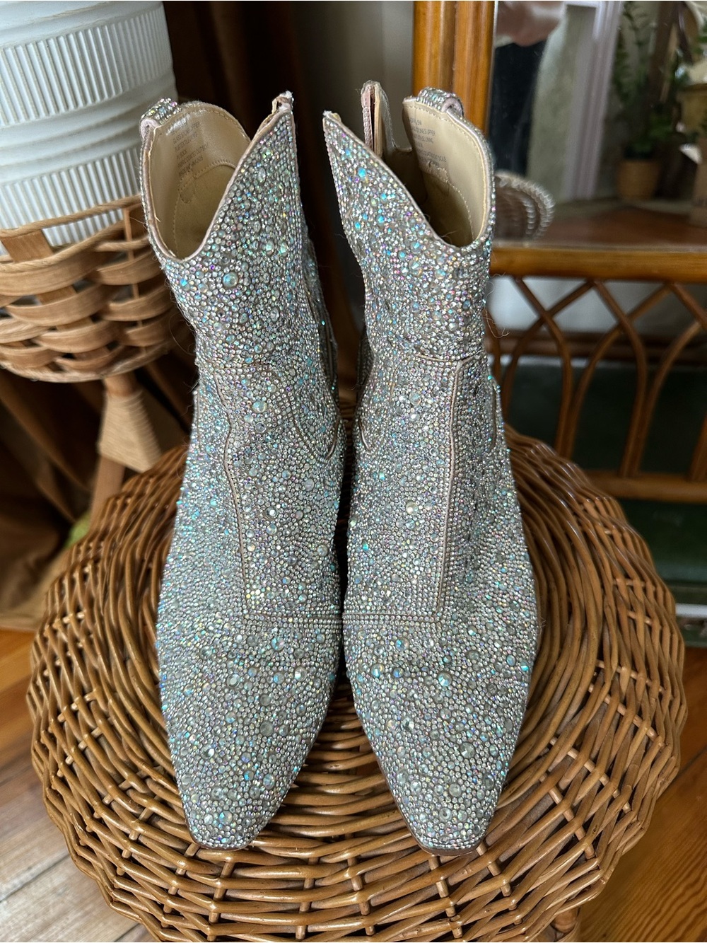 Betsey Johnson Rhinestone Crystal Embellished Ankle Boots - Silver